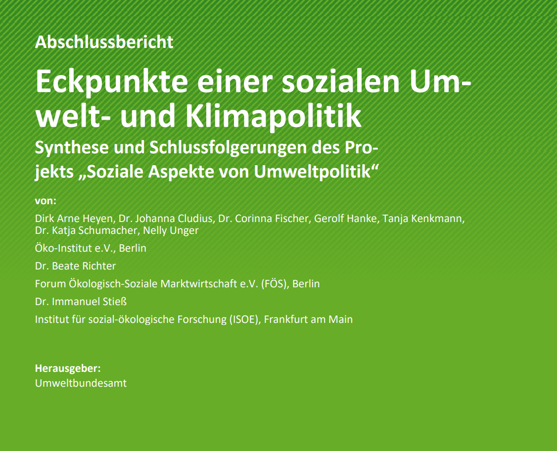 Deckblatt der UBA Deutschland Studie Eckpunkte einer sozialen Umwelt- und Klimapolitik